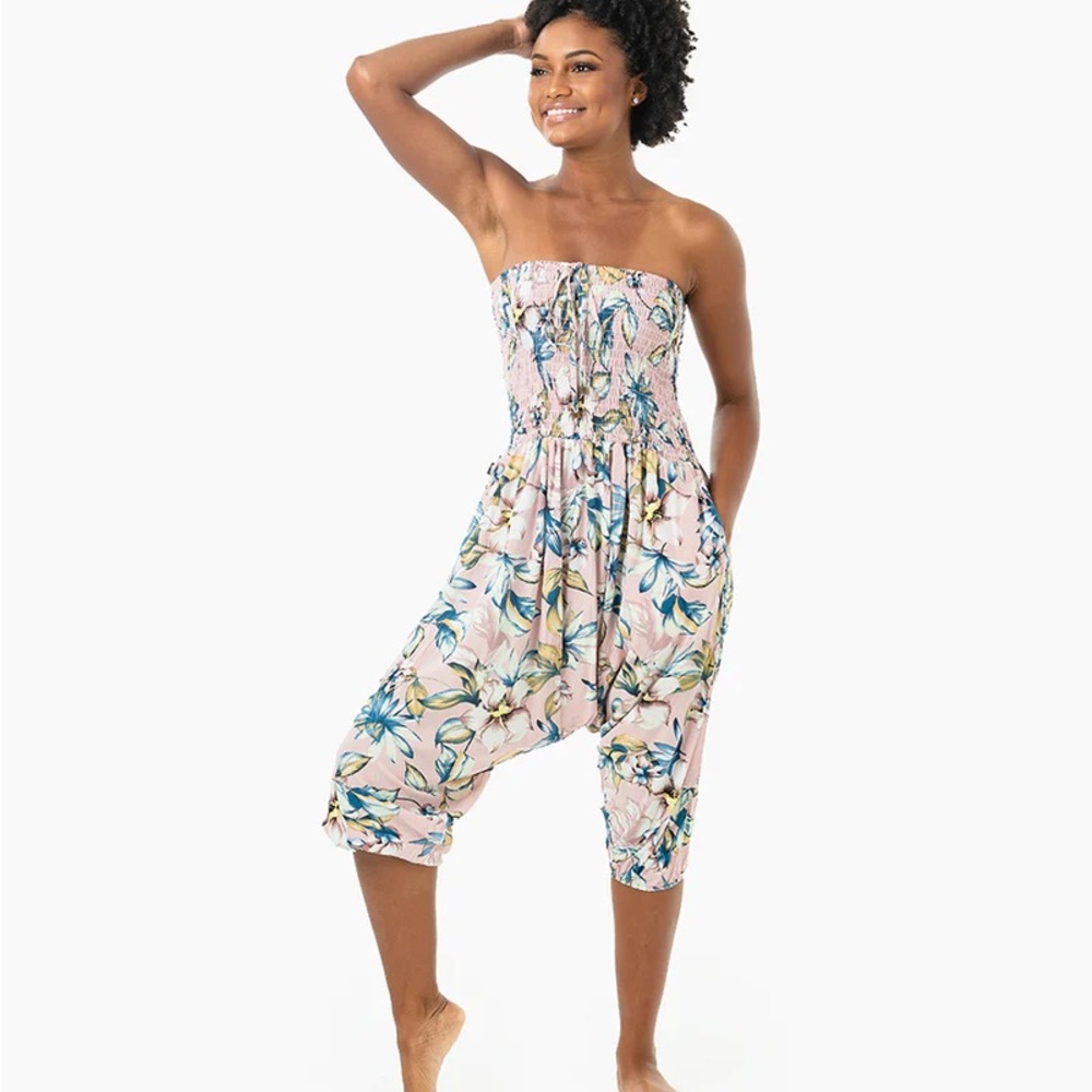 Tropical Floral Strapless Jumpsuit